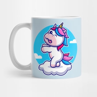 Cute Unicorn Dancing On Cloud Cartoon Mug